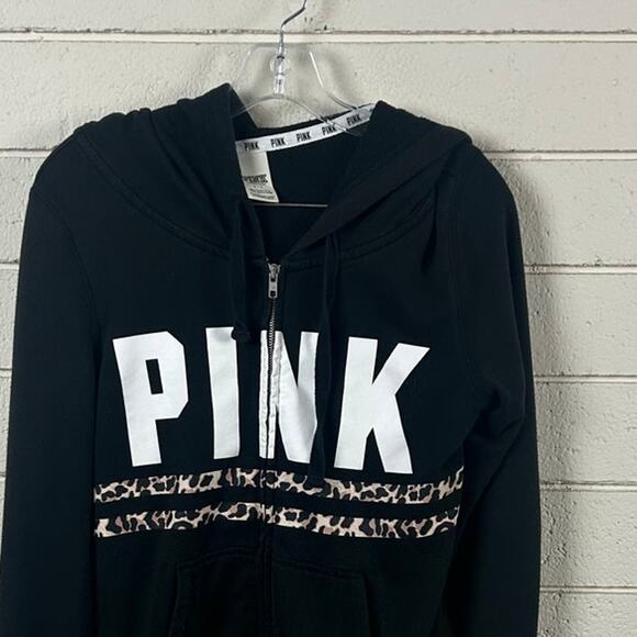 PINK Victoria's Secret black zip-up hoodie cheetah print size S - Picture 7 of 8